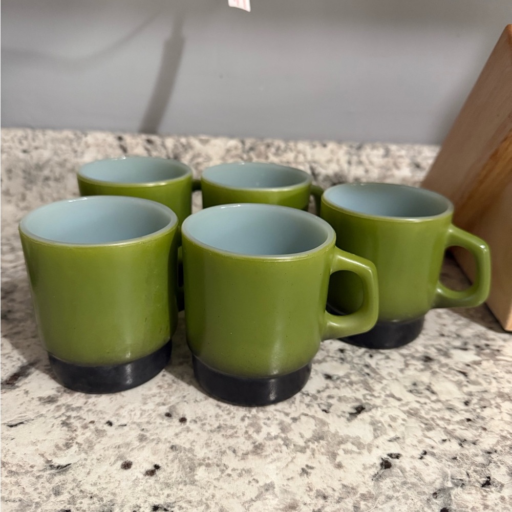 Fire King Olive Green and Black Mugs